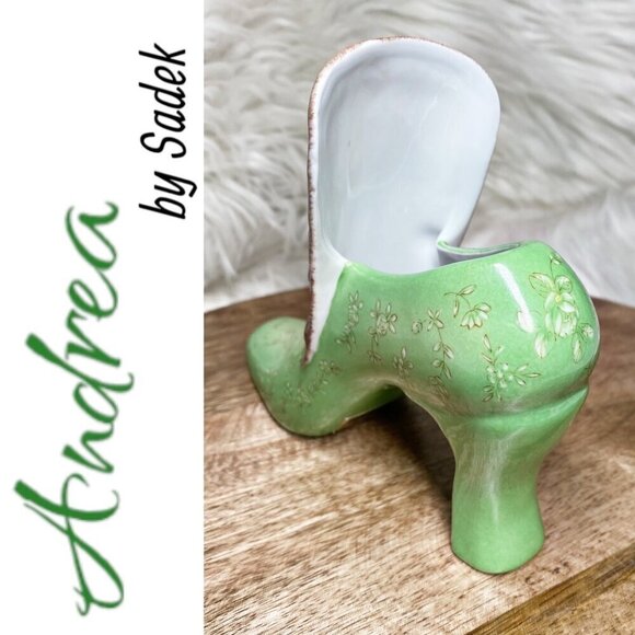 ANDREAโS BY SADEK Vintage Victorian Shoe Boot Green Floral - Picture 3 of 10